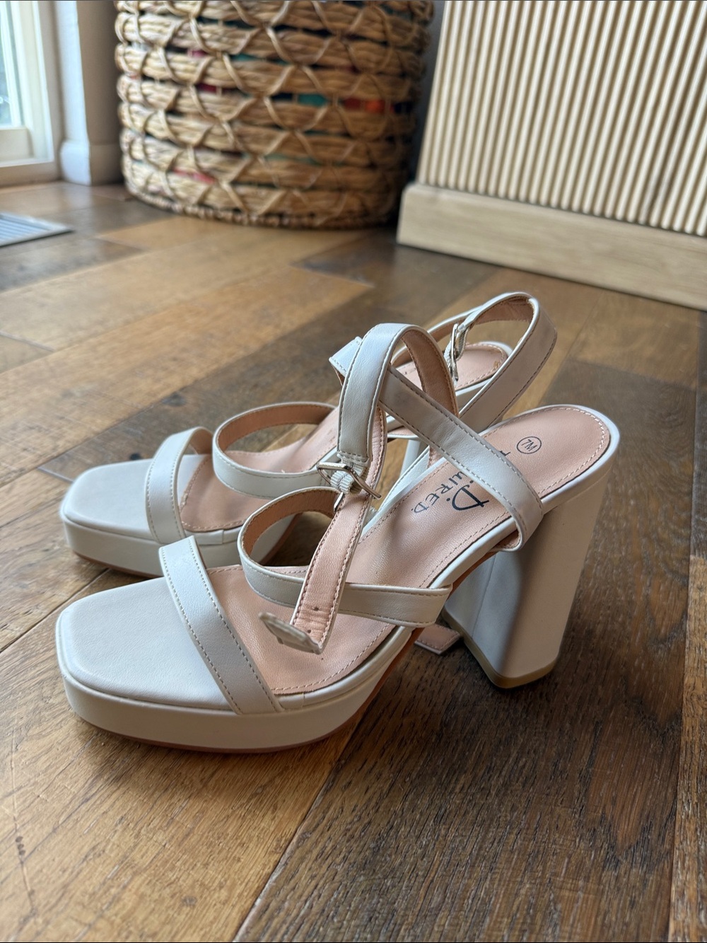 High Block Platform Sandals in Ivory with Ankle Strap